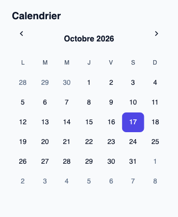 Grille mensuelle pour choisir une date civile.