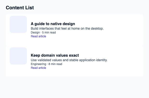 Virtualized Slint list with titles, excerpts and item selection.