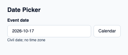 Date text input with a popup calendar.