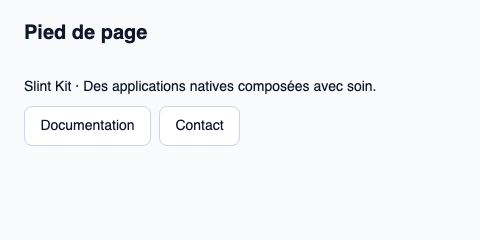 Région de pied de page pour les informations secondaires d’une application.