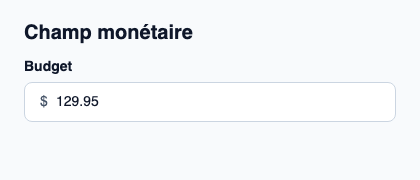 Saisie numérique reliée à Money avec CurrencyCode CAD en Rust.