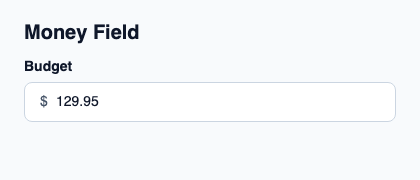 Numeric text input connected to Money with CurrencyCode CAD in Rust.