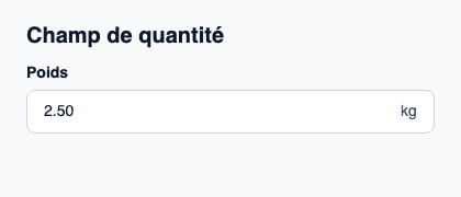 Saisie numérique reliée à Quantity avec Unit::Kilograms en Rust.