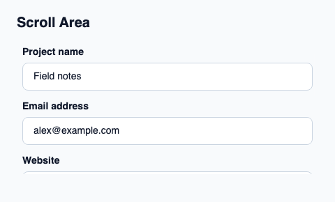 Vertical scrolling area for a content column.