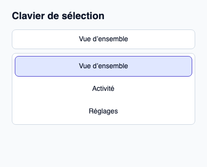 Traducteur clavier partagé pour les sélecteurs et menus composés.