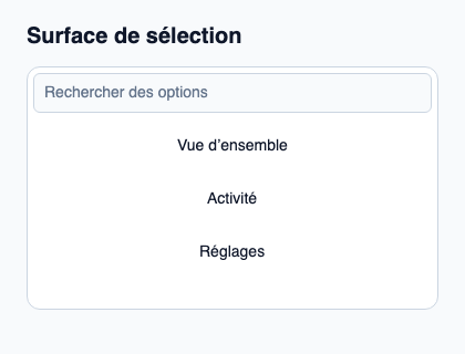 Surface de popup combinant recherche native, clavier et visibilité de l’option active.