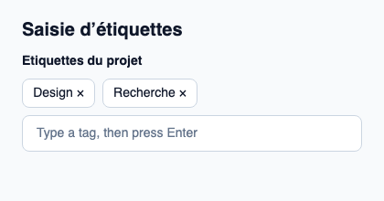 Saisie de nouvelles étiquettes avec liste de puces contrôlée.