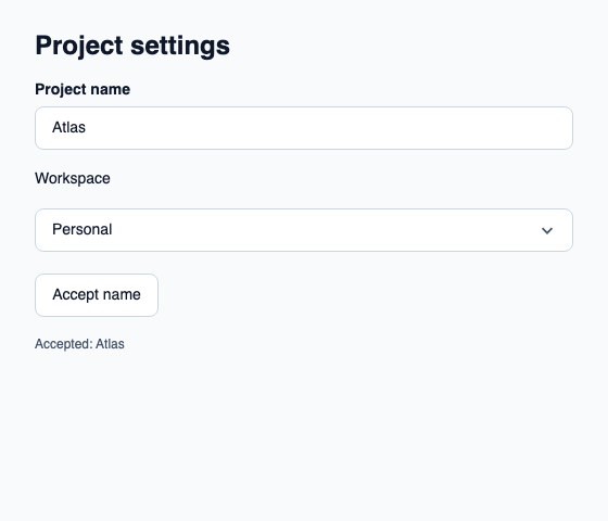 Native Project settings window with a project name and Workspace selection