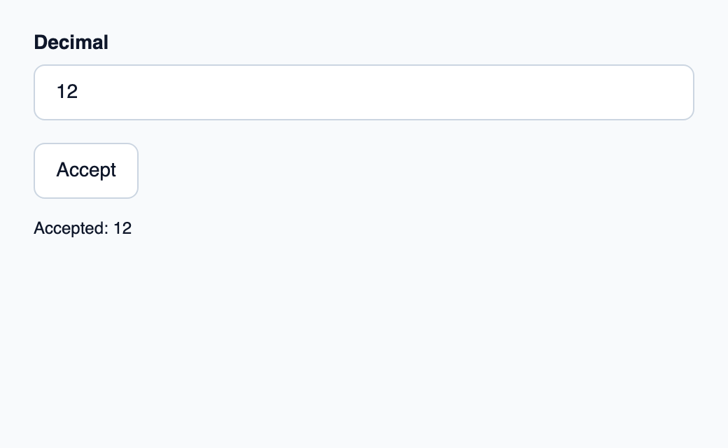 Numeric text input connected to DecimalValue in Rust.