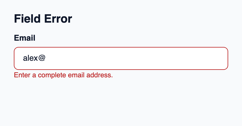 Visual error message with a polite accessibility announcement.