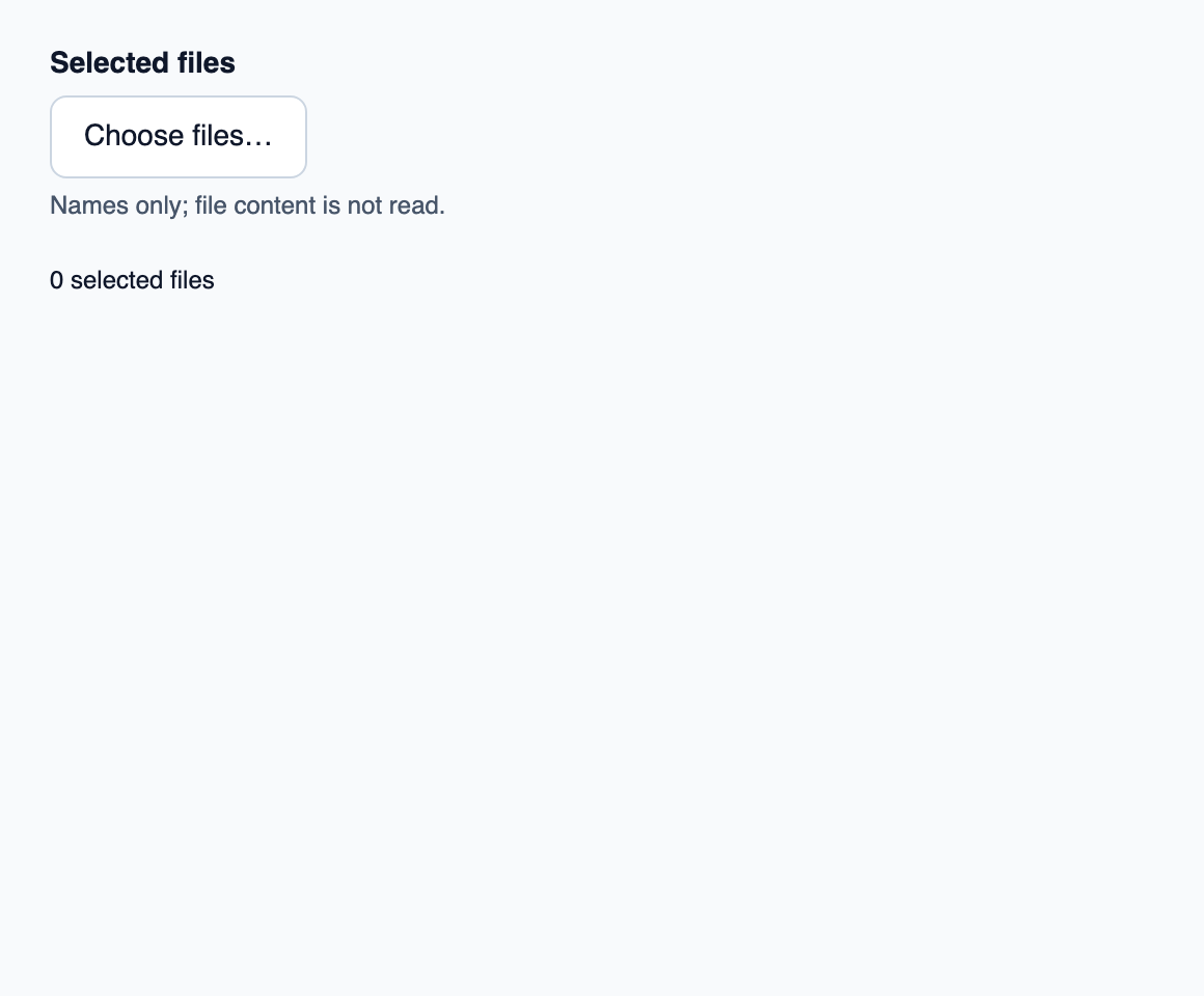 Browse action and selected-file list connected to a native dialog.