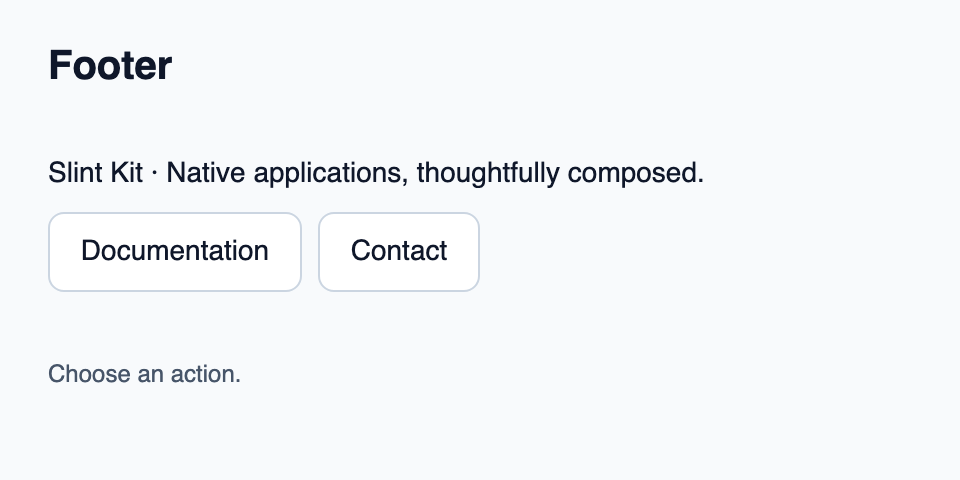 Footer region for secondary application information.