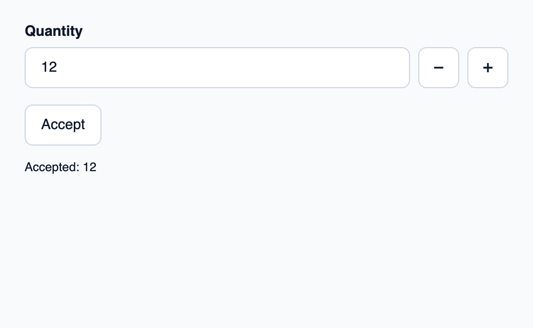 Decimal input with increment and decrement requests.