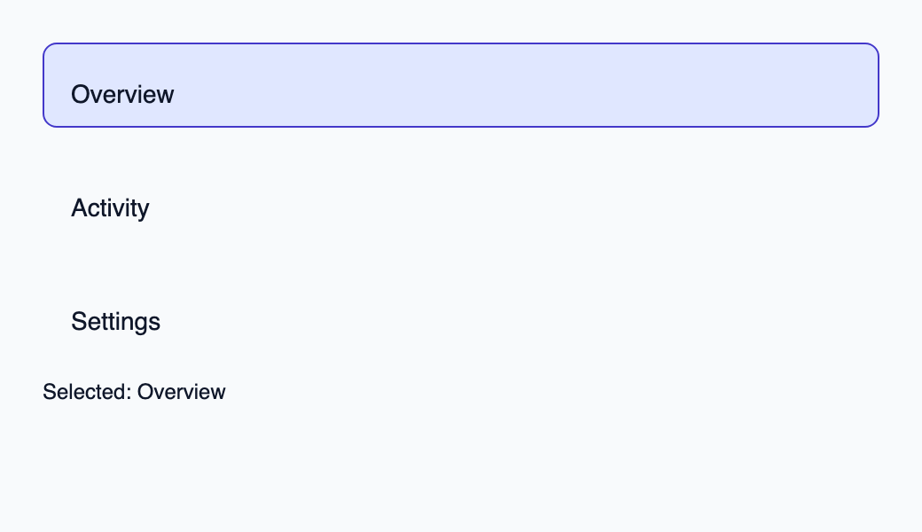 Customizable option row that captures identity when pressing begins.