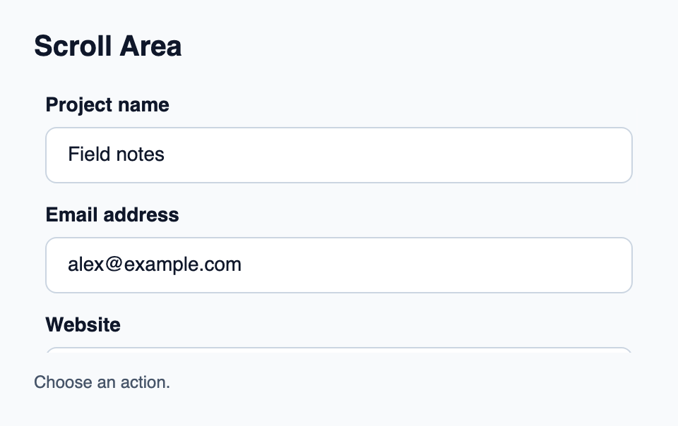 Vertical scrolling area for a content column.