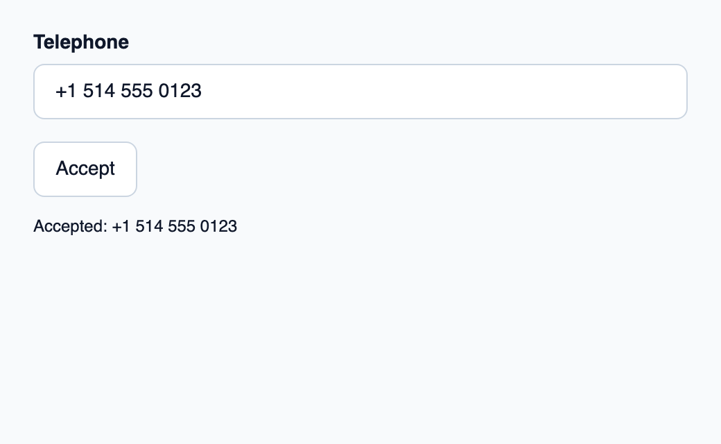 Native text field for a telephone number.