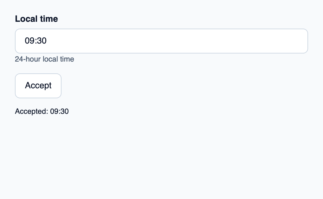 Native text input for a local time of day.