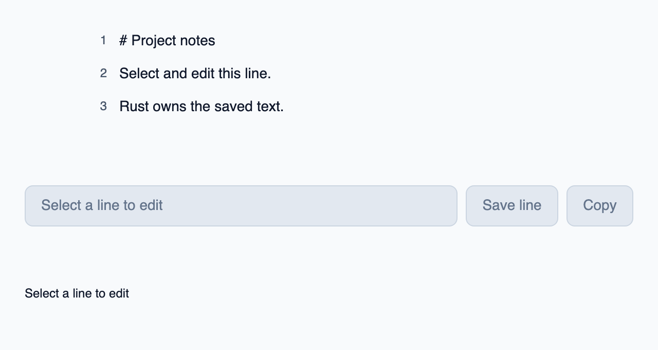 Slint document view with selection and native editing of one line.
